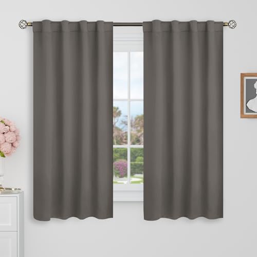 BGment 48 Inch Length Blackout Curtains - 38 x 48 inch Curtains Rod Pocket and Back Tab Thermal Insulated Room Darkening Curtains for Kitchen/Cafe Room, 2 Window Panels, Grey