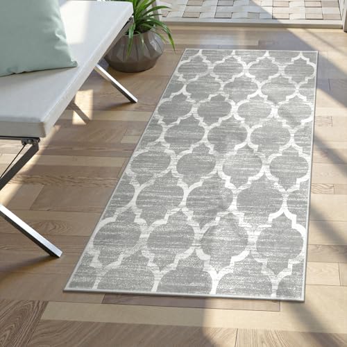 Lahome Moroccan Area Rug - 2’ X 4’ Non-Slip Area Rug Small Accent Distressed Throw Rugs Floor Carpet for Door Mat Entryway Bedrooms Laundry Room Decor (Rectangle - 2’ X 4’, Gray)
