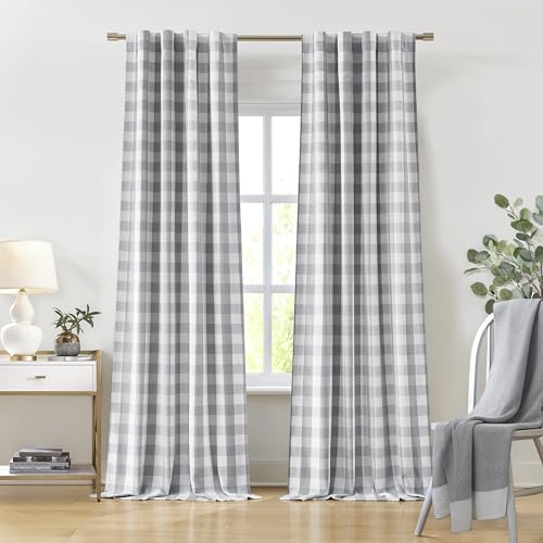 "Bapawfish Grey White Buffalo Plaid Curtain Panels 90 Inches Length - Full Blackout Drapes for Bedroom Living Room,Modern Thermal Insulated Window Treatment,Rod Pocket Back Tabs,40""Wx90""Lx2"