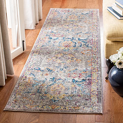 Safavieh Trendy New Transitional Indoor Woven Runner Area Rug, Bristol Collection, BTL347, in Grey / Blue, 69 X 244 cm for Living Room, Bedroom or Any Indoor Space