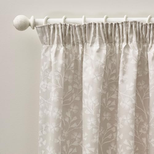 Catherine Lansfield Brooke Floral 66x90 Inch Lined Pencil Pleat Curtains Two Panels Natural