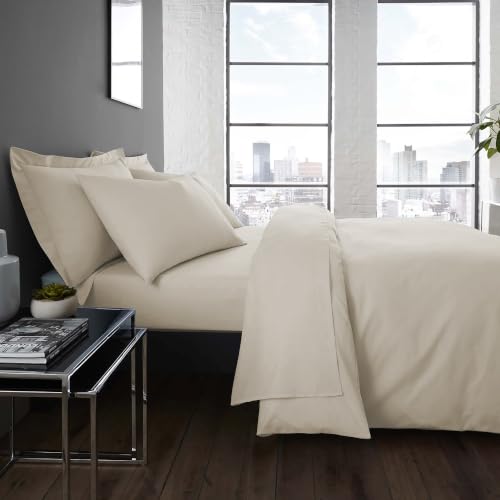 Serene Plain Dye Natural Fitted Sheet, Single, Polyester