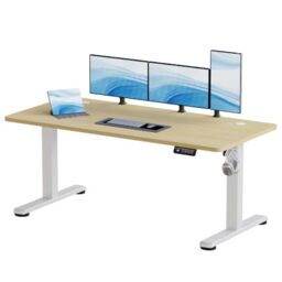 JUMMICO Electric Standing Desk Height Adjustable 160x60cm Sit Stand Table with Backpack Hook and Memory Smart Panel, Home Office, Beige