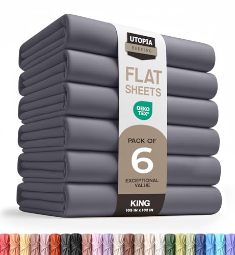 Utopia Bedding Flat Sheets - Pack of 6 - Soft Brushed Microfiber Fabric - Shrinkage & Fade Resistant Top Sheet - Easy Care (King, Grey)