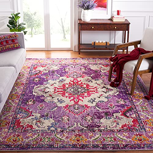 Safavieh Boho Rug for Living Room, Dining Room, Bedroom - Monaco Collection, Short Pile, in Violet and Fuchsia, 66 x 122 cm