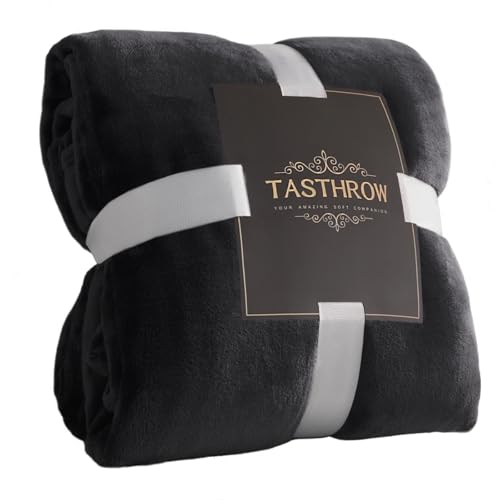 TASTHROW Large Flannel Fleece Throw Blanket, 90??90 Inch - Cozy Lightweight Thick Blanket - All Seasons Suitable for Women, Men and Kids (Black)