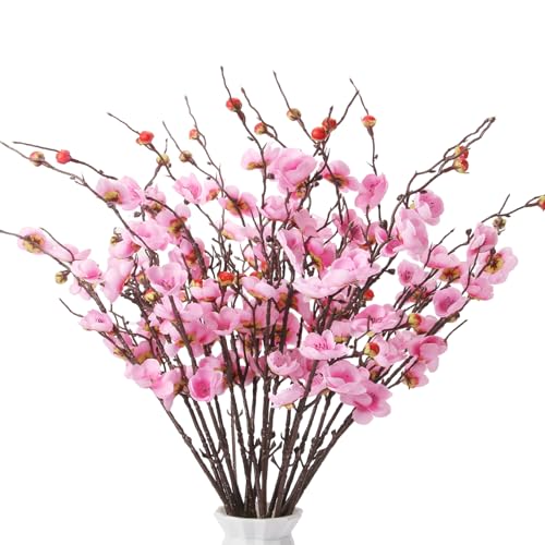 "GrainBuds 20Pcs Pink Cherry Blossom Branches Artificial Flowers for Spring Summer Indoor Decoration,Faux Flowers 23.6"" Long Stems Plum Fake Peach Plants for Wedding Home Office Bedroom Party Decor"