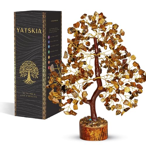 YATSKIA Tiger Eye Crystal - Tree of Life, Healing Crystals, Crystals and Gemstones, Crystal Bonsai Tree, Crystal Tree for Positive Energy, Home Decor