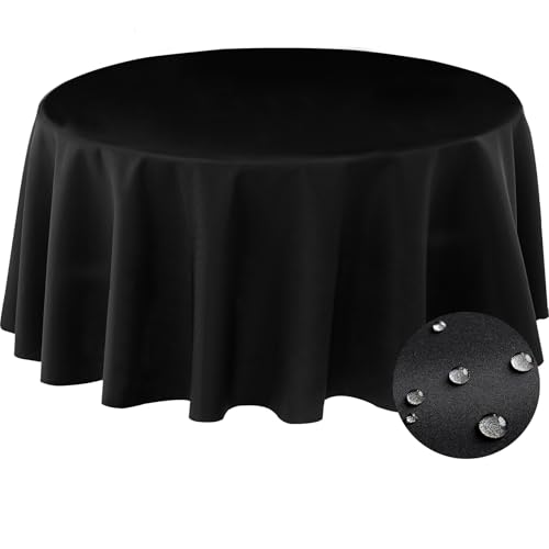 BYDOLL Table Cloth Round 70 Inch Tablecloth Fits Max60 Inch Diameter Top,Black Washable Outdoor Winkle and Stain Resistant Spillproof Polyester Tablecloths for Round Tables Party Cover