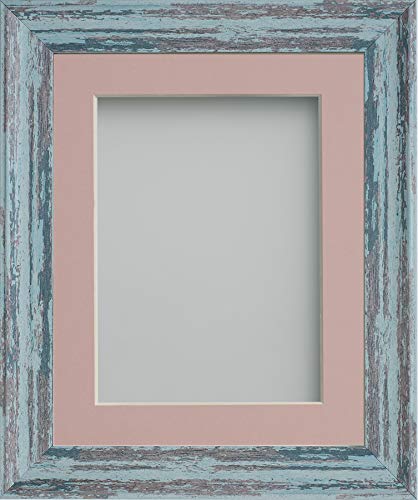 Frame Company Lynton Rustic Blue Photo Frame with Pink Mount, 18x14 for 16x12 inch, fitted with perspex
