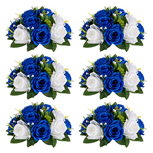 Sziqiqi Blue Artificial Flowers for Decoration Fake Kissing Flower Balls for Wedding Centerpieces Tables Flower Centerpiece Arrangement for Party Festival