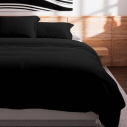 Soleil d'ocre, Cotton Duvet Cover 57 Thread Count 240 x 220 cm Plain Black
