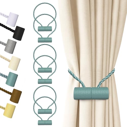 Hion Magnetic Curtain Tiebacks Gray Blue 6 Pack, Curtain Tiebacks Buckles Holdbacks Holders Hooks Clip for Home Bedroom Office Decorative Thick or Thin Curtain