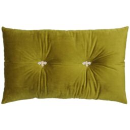 Paoletti Bumble Polyester Filled Cushion – Luxury Ruched Velvet Jewelled Bee Button Decorative Pillow (Olive – 30x50cm)