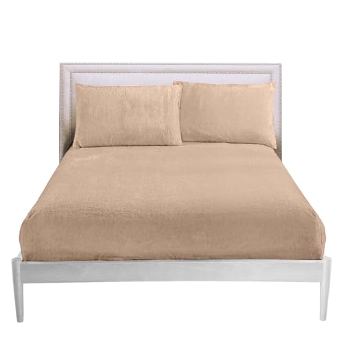 GC GAVENO CAVAILIA Fitted Sheet Single Bed (91x193 cm) - Cozy Teddy Bear Bedding Fleece Fitted Sheets, Soft Fluffy Plain Single Bed Sheet 25cm Deep Elastic Corners - Washable & Easycare, Mink