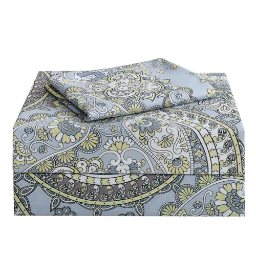 JSD Paisley Sheet Set Twin Size, 3 Piece Retro Pattern Microfiber Bedding Sheets Extra Deep Pocket