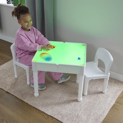 Liberty House Toys Kids LED Light Table and Two Chairs Set, H43 x W51 x D51cm, White With Black Accents