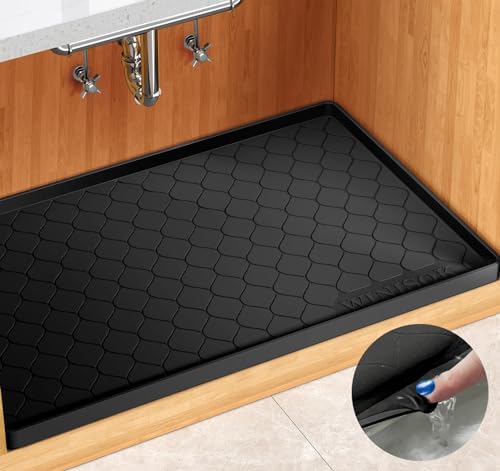 "WINISOK Under Sink Mat - 31"" x 22"" Shelf Protector for Kitchen Bathroom and Laundry,Cabinet Organizers, Waterproof Multi-Purpose liner, Flexible Silicone Drip Tray"