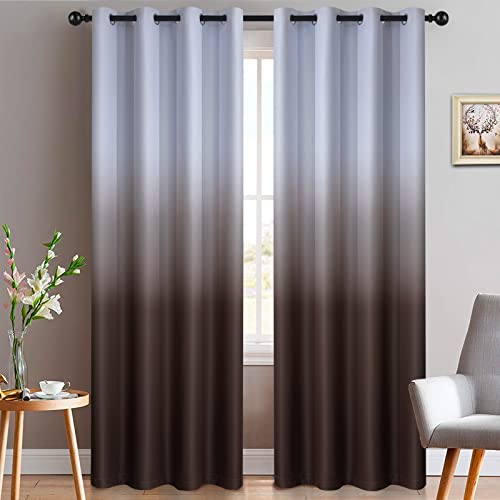 Yakamok Brown Thermal Insulated Grommet Window Drapes Gradient Color Ombre Curtains Room Darkening Panels for Bedroom (Brown, 52x84 Inch, Set of 2)