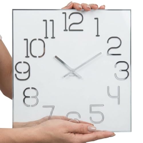 FLEXISTYLE Square Digit 30 cm Diameter No Ticking Noise Modern Design Acrylic Glass and Acrylic Mirror Living Room Bedroom (White) z120_2(0) 0-x 30 cm, 30 cm