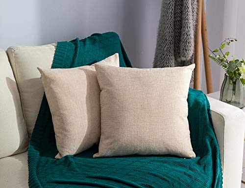 Stellhome Linen Throw Pillow Covers Square Solid Burlap Cushion Covers for Bed Couch Sofa Bench, 26 x 26 inch (65 cm), Beige, Set of 2