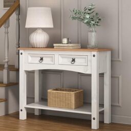 Corona White Console Table with 2 Drawers Mexican Solid Pine