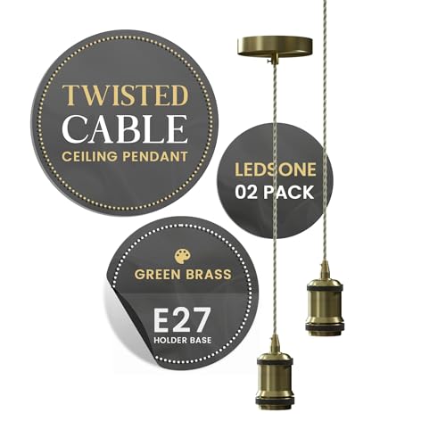 LEDSone 2 Pack Green Brass Pendant Light Fitting E27