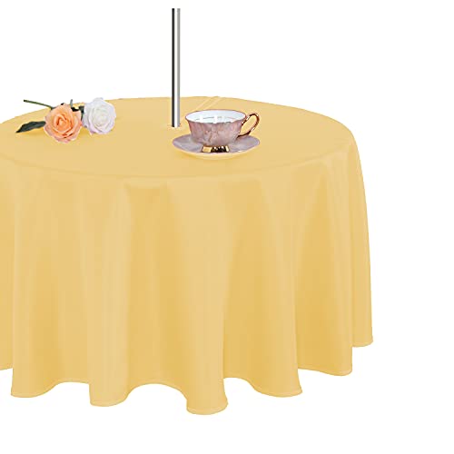 Fitable Outdoor and Indoor Tablecloth, Yellow, 70 Inch Round - Washable Waterproof Wrinkle Free Table Cover, Zipper and Umbrella Hole, For Spring Summer Party Picnic Camping Patio