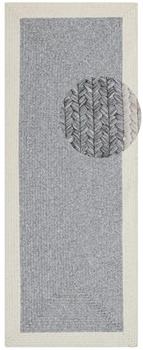 NORTHRUGS Trenzado Indoor & Outdoor Rug Weatherproof Easy Care Handmade Look for Indoor and Outdoor Use Woven Outdoor Rug Runner for Balcony, Patio, Living Room, Garden – Grey Cream, 80 x 200 cm
