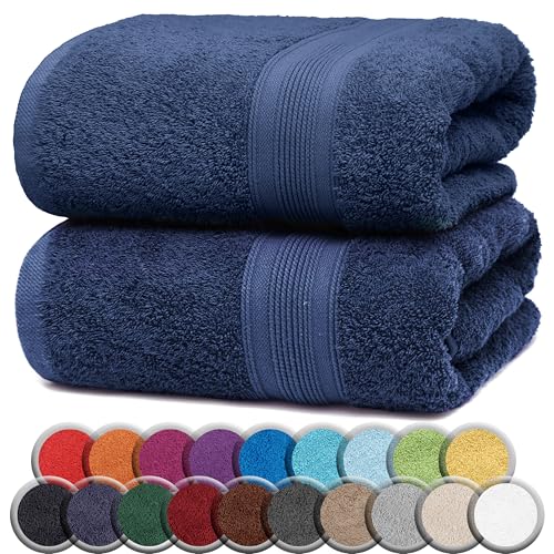NatureMark Pack of 2 Sauna Towels/Bath Towels - Premium Quality 80 x 200 cm - Sauna Towel 100% Cotton - Colour: Navy Blue