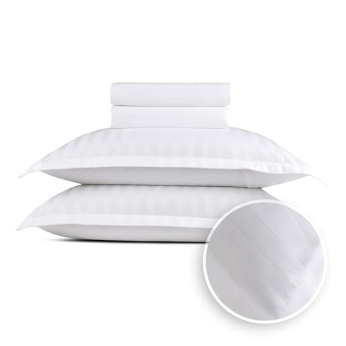 Pure Cotton 4-Piece Bed Linen Set for 2 People, 100% Cotton Satin, 200 Thread Count, 120 g/m², Oeko-Tex, Flat Sheet 240 x 300 cm, Fitted Sheet 180 x 200 x 30 cm, 2 Pillowcases 63 x 63 cm, Dobby
