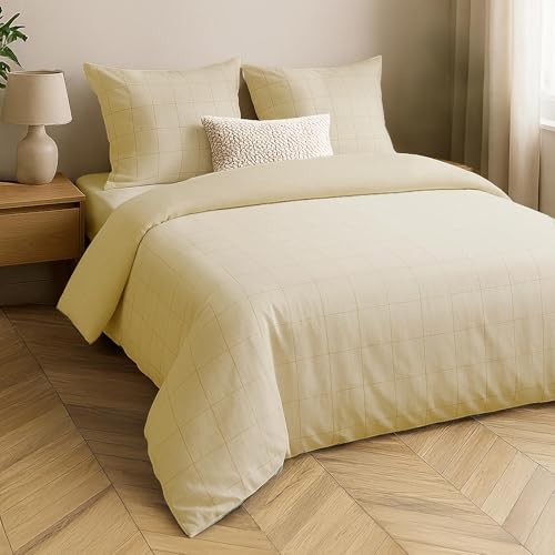 Douceur d'Intérieur, 3-Piece Bedding Set (240 x 220 cm) Linella Ivory, 100% Washed Cotton