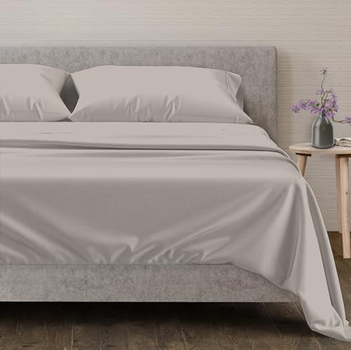 Mayfair Linen Cotton Sheets - King Size 600 Thread Count - Luxury Hotel Egyptian Cotton Quality Silky Soft Bedsheets for King Bed - Sateen Weave - Deep Pocket Fitted 4 Piece Bedding Set (Taupe)
