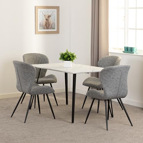 Seconique Marlow Dining Set with Quebec Chairs in White Marble Effect/Grey