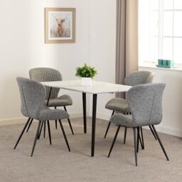 Seconique Marlow Dining Set with Quebec Chairs in White Marble Effect/Grey