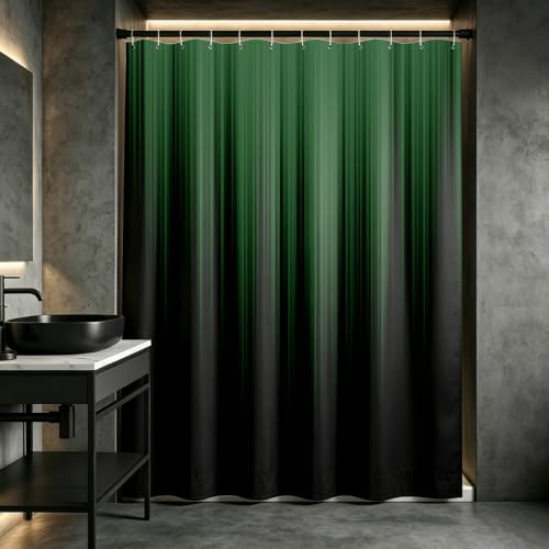 AAtter Green Black Shower Curtain Standard Dark Striped Gradient Simple Art Mens Gothic Abstract Boho Modern Home Bathroom Decor Bathtub Set with 12 Hooks, 72x72, Gradient