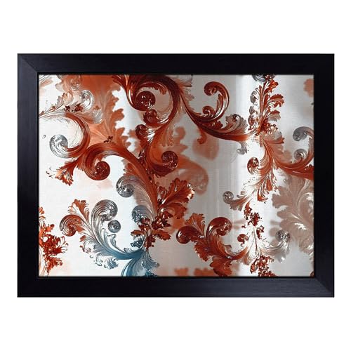 Lap Tray with Bean Bag Cushion, Unique Scroll Art Pattern - Handmade in the UK, Raised Wooden Edge, Padded Cushion, Heat-Resistant Wipe-Clean Surface, for Meals, Laptops and Crafts