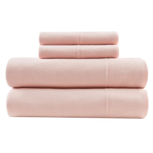 "Intelligent Design Sheet Set Cotton Jersey Knit Blend, Soft & Breathable Sheets All Season Cotton Blend Sheet Set Feels Cool & Smooth, Deep Pocket Fits Up to 16"" Mattress, Twin Blush 3 Piece"