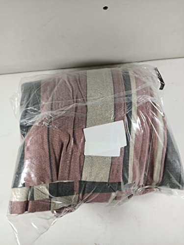 "Fusion Grey & Blush Stripe Drapes – W90 x L72"" (229x183cm) – 2 Panels – 100% Cotton – Eyelet Header – Soft Pink & Grey Colourway – Bedroom or Living Room Curtains – Matching Cushion Available"
