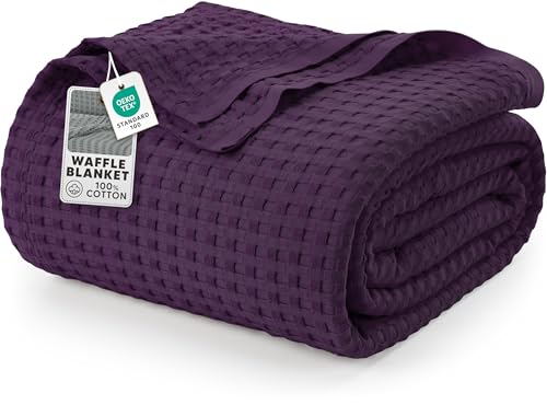 Utopia Bedding Cotton Waffle Blanket 300 GSM (Plum - 228x228 cm) Soft Lightweight Breathable Bed Blanket Big Size Layering Any Bed for All Season
