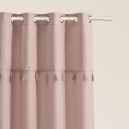 ROOM99 Astoria Curtain with Silver Eyelets 140 x 250 cm Width x Height Sliding Curtains Modern Curtain Living Room Bedroom Light Grey 1 Piece