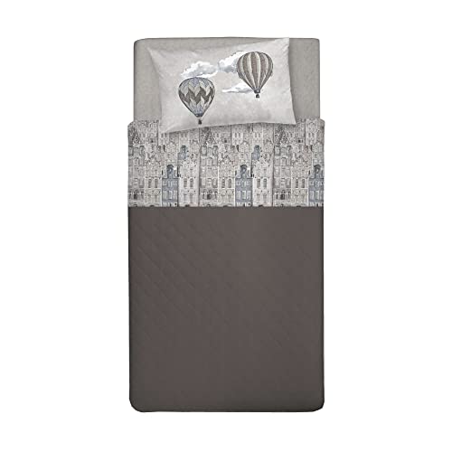 PENSIERI DELICATI Single Bed Sheet Set, 100% Cotton, 90 x 200 cm Single Bed Sheet Set, Includes Bottom Sheet, Top Sheet and 1 Pillowcase, Made in Italy, Beige Flying Pattern