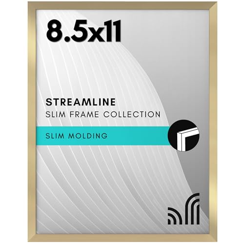 Americanflat 8.5x11 Picture Frame in Gold - Thin Border Photo Frame with Shatter Resistant Glass - Horizontal and Vertical Formats for Wall and Tabletop
