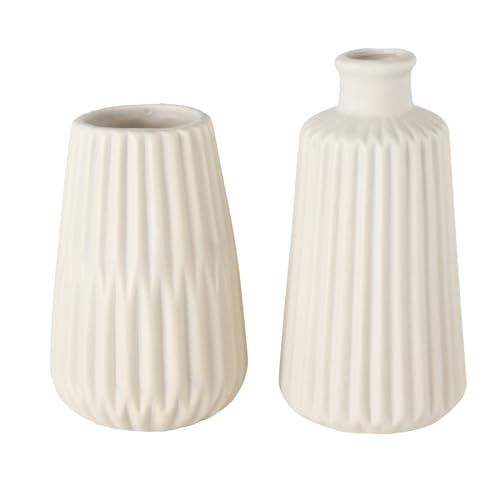 Boltze Esko Set of 2 Vases Ceramic Flower Vases Diameter Approx. 8.5 cm without Flowers Scandinavian Style Beige Matt
