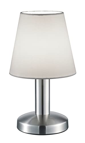 Trio Leuchten Table Lamp Mats II 599700101, Metal Nickel Matte, Fabric Lampshade White, 1x E14, On/Off Touch