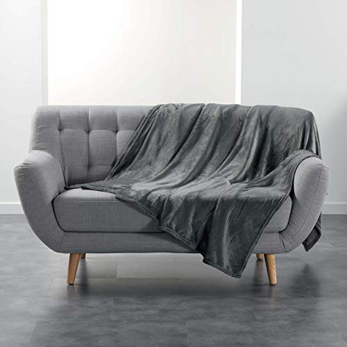 DOUCEUR D'INTERIEUR FLANOU Cuddly Blanket Polyester Grey 180 x 220 cm