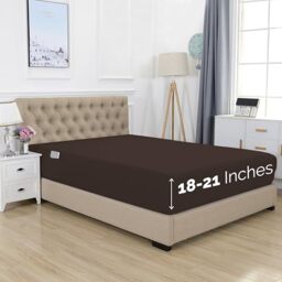 Elegant Comfort 1500 Premium Hotel Quality 18-21 Inches Deep - Extra Deep Pocket Single Fitted Sheet for High Mattress, Luxury and Softest, Smart Pocket - Wrinkle Free, King, Chocolate Brown
