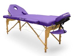 QUIRUMED Pro Wooden Folding Stretcher, 194 x 70 cm, with Folding Back, Purple, Leatherette, Facial Hole, Removable Head, Adjustable Height, Up to 150 kg