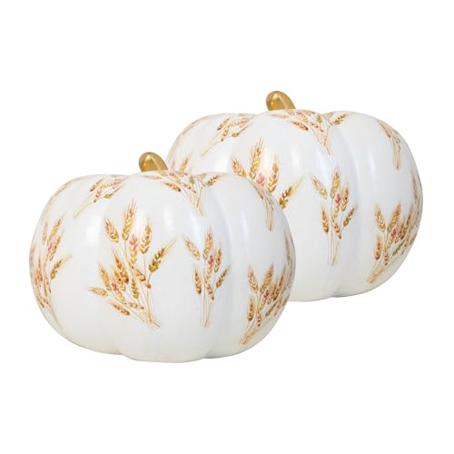 HEITMANN DECO - Ceramic Mushrooms Set of 2, White with Golden Pattern, Approx. 40 cm and 25 cm