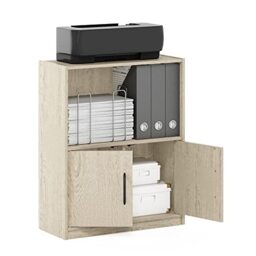 Furinno GRUEN Book Shelf, 2-Tier Bookshelf, Bookcase with Open Shelf with 2 Doors Storage Cabinet, 9.3 x 21.8 x 27, for Living Room, Bedroom, Home Office, Metropolitan Pine